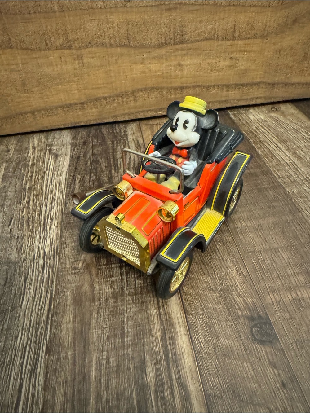 Vintage Mickey Mouse 1908 Pull Lever Car Masudaya Corp 1981 Working Walt Disney